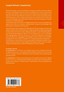 Zweisprachige Buchbeschreibung zu Computernetzwerken, verfasst von Dr. Christian Baun, in Englisch und Deutsch aufgelistet.