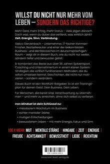Schwarzer Hintergrund mit weißen und roten Texten. Werbung für ein Buch über persönliches Wachstum und Erfolg.