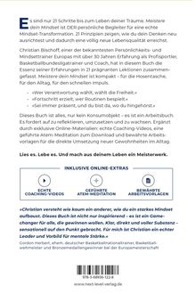 Text über "Meistere dein Mindset", ein Buch zur Mindset-Transformation. Enthält 21 Prinzipien und Online-Extras.