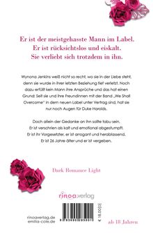 Text: "Er ist der meistgehasste Mann im Label..." Darunter Rosa Rosen, Logo "rinoa.verlag", Webseiten, Preis 18,00€.