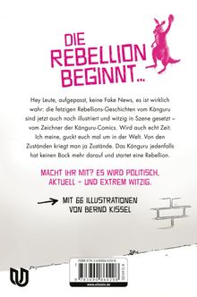 Text: "Die Rebellion beginnt... Macht ihr mit? Es wird politisch, aktuell – und extrem witzig." Illustration: Känguru mit erhobener Faust.