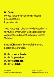 Text in schwarzer Schrift auf gelbem Hintergrund, motivierende Botschaften über Entscheidungen und Wachstum.