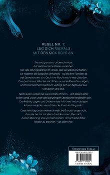 Text: "Regel Nr. 1: Leg dich niemals mit den Sick Boys an." Blau-schwarze Grafik einer bedrohlichen Schlange.
