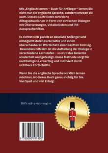 Text über ein Buch zum Englischlernen für Anfänger und dessen Vorteile; unten ISBN 978-3-6951-0145-0. Rechts ein Wachmann-Emblem.