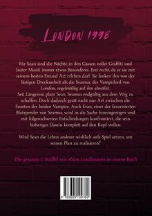 "London 1998" in pinker Schrift auf dunkelroter Ziegelmauer, darunter ein spannender Text über Sean und seine Abenteuerwelt.