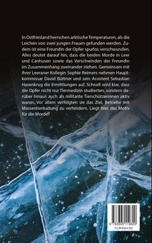 Text beschreibt Ermittlungen in einem Kriminalfall in Ostfriesland. Hintergrund zeigt eisige, rissige Oberfläche.