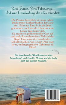 Zwei Frauen, zwei Wege, eine Entscheidung. Beschreibung der Pension Meerblick. Unten Strandkorb am Meer bei Sonnenuntergang.