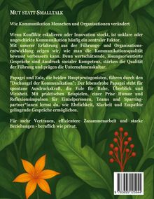 "Mut statt Smalltalk. Wie Kommunikation Menschen und Organisationen verändert." Hintergrund mit grünen Blättern und orange Blume.