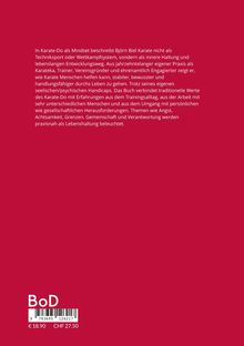 Ein roter Hintergrund mit weißem Text über Karate als Lebensweg von Björn Biel. Darunter sind ein Barcode und Preise.
