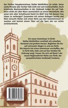 Text beschreibt einen Krimi über Hauptkommissar Stefan Wohlhöfner in Fürth. Grafik zeigt ein stilisiertes Gebäude mit Uhrturm.