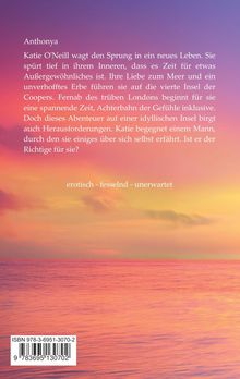 Ein romantischer Text über Katie O'Neill und ihr Abenteuer auf einer Insel vor pastellfarbenem Sonnenuntergang am Meer.