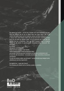Text über digitalen Euro, Chancen und Verständnis von Geld. Hintergrund dunkles Muster, rechts grüner Streifen. Preisangabe unten.