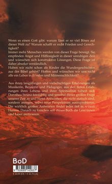 Text fragt, warum Gott Böses zulässt, bietet Antworten durch Erfahrung. Hintergrund: rote, wolkenverhangene Landschaft.