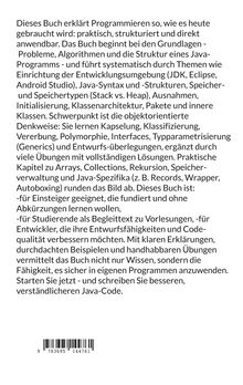 Buch über praktisches Programmieren in Java: Grundlagen, OOP, Syntax, Speicher, Klassenarchitektur, Übungen und Java-Spezifika.