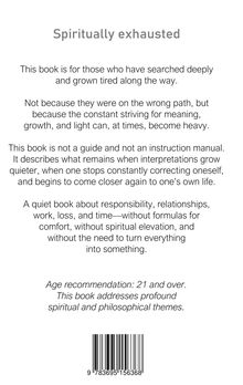 Titel: "Spiritually exhausted". Empfehlung: ab 21 Jahren. Buch über Verantwortung und Beziehungen ohne Anleitungen. Barcode unten.