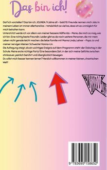 "Das bin ich!" beschreibt Jolinda, auch Jola genannt, 9 Jahre alt, und ihr lebhaftes Leben. Bunte Pfeile und eine Disco-Kugel.