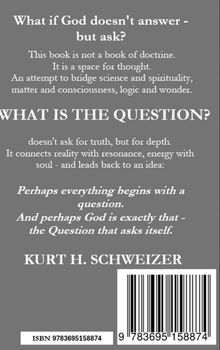 Ein grauer Hintergrund mit Texten über Fragen an Gott, Gedankenräume und den Brückenschlag zwischen Wissenschaft und Spiritualität.