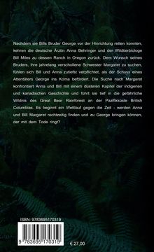 Text beschreibt eine spannende Suche nach Margaret in der Wildnis Kanadas. Hintergrund zeigt dunkle, dichte Waldvegetation.