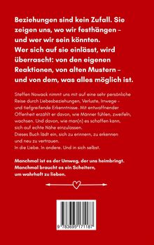 Auf rotem Hintergrund weiße Texte über Beziehungen. Inkludiert Zitate und Steffen Nowacks Gedanken zur Liebe. Unten Barcode.