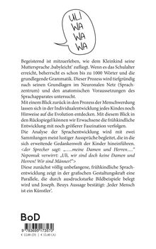 Sprechblase mit "ULI WA WA WA". Text über Sprachentwicklung von Kindern und ein Beispiel mit "meine Damen und Herren...". BoD-Logo.