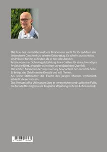 Text über eine Suche nach einem besonderen Geschenk für einen Immobilienmakler, verbunden mit einem inszenierten Überfall. Oben links ein Foto eines lächelnden Mannes mit Brille.