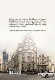 Ein Text über ein "Bond-Buch", das Filmgeschichte behandelt. Unten Gebäude und ein klassisches Auto in einer Stadt.