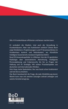 Text beschreibt, wie KI die Effizienz von Krankenhäusern steigern kann, mit Praxisbeispielen für Klinikleitungen. Oben einfarbig rot/weiß.