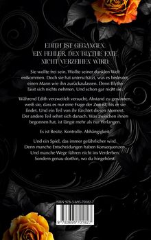 Texte: Edith ist gegangen. Ein Fehler, den Blythe Fate nicht verzeihen wird. Hintergrund: dunkle Ornamente, orange Rose.