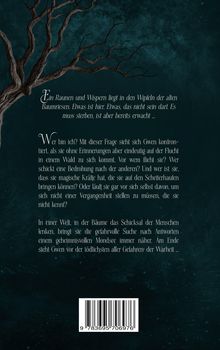 Text auf dunklem Hintergrund, ein kahler Baum. Erzählt von Gwen auf der Flucht und der Suche nach Wahrheit und Antworten.