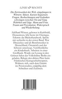 Titel: LINKS & RECHTS. Themen: Welt, Yin und Yang, Wahrheit und Lüge. Autor: Adelhard Winzer. Beschreibung von Leben und Werk. Oben zentral ein Barcode.