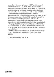 Text über Gerd Steinkoenig, sein 112. Buch „LOS!ASSEN!!“ und frühere Werke, mit Details über Inhalte und Veröffentlichungen.