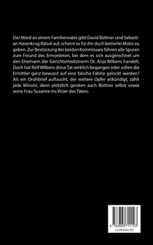 Ein Text beschreibt einen Mordfall, der zwei Kommissare beschäftigt. Ein Freund des Opfers gerät ins Visier der Ermittlungen. Unten Strichcode.