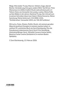 Texte über Politik, Musik und persönliche Erlebnisse, erwähnt werden Trump, Macron, Taxi Driver, 13. Februar 2026.