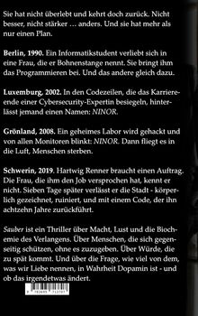 Texte beschreiben eine Handlung von 1990 bis 2019, mit Orten wie Berlin, Luxemburg, Grönland und Schwerin, und der Name "NINOR" taucht auf. Es geht um Macht, Lust und verborgene Absichten.