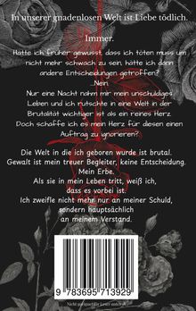 Oben steht: „In unserer gnadenlosen Welt ist Liebe tödlich.“
Im Hintergrund sind schwarze und rote Rosen illustriert.