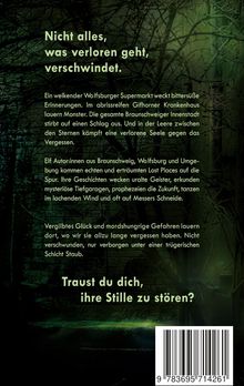 "Nicht alles, was verloren geht, verschwindet." Ein Hintergrund zeigt einen dunklen, bewaldeten Ort.