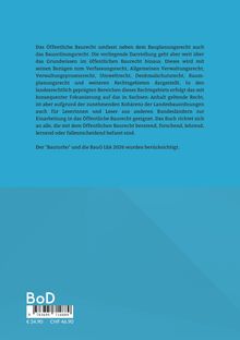 Ein umfangreicher Text beschreibt das öffentliche Baurecht und betont die Eignung des Buches für verschiedene Lesergruppen.