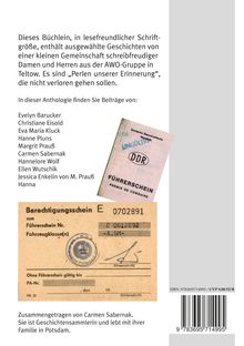 Das Bild beschreibt eine Anthologie von AWO-Autoren mit DDR-Thematik, inklusive Führerscheinabbildung und Berechtigungsschein.