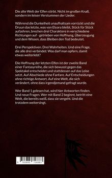 Text über eine sterbende Elfenwelt und ein Fantasybuch. Unten eine zerrissene schwarze Flagge.