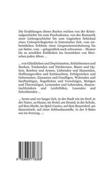 Texte über abwechslungsreiche Erzählungen in verschiedenen Umgebungen und Emotionen. Mit Barcode unten.