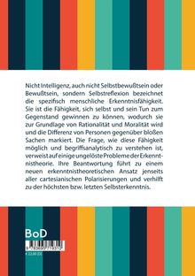Text: "Nicht Intelligenz, auch nicht Selbstbewußtsein oder Bewußtsein, sondern Selbstreflexion bezeichnet die..."

Design: Vertikale, bunte Streifen und weißer Hintergrund.