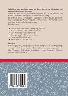Spielideen für Senioren und Menschen mit Demenz, mit Mitmachgeschichten, Bewegungsspielen und Ratespielen. Ideal für Betreuungskräfte. Unten: Symbole wie Sanduhren, Würfel und Puzzleteile.