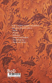 Text über philosophische Limericks: Moral, Wissen, Reflexion, Sprache und Denken, (Post)Modernes, Macht und Nichts. Florales Muster.