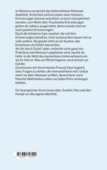 Text über Memoari, wo Erinnerungen optimiert werden, Sam zweifelt und kämpft mit Fragen und Identität. Dystopischer Roman.
