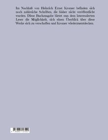 Text über Werke von Heinrich Ernst Kromer, die nicht veröffentlicht sind. Hintergrund in hellem Lila, unten ein Barcode.
