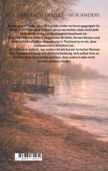 "ICH HABE DICH GELIEBT - NUR ANDERS" beschreibt ein Gemälde mit Steg am See in warmem Sonnenuntergang.