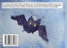 Ein Text beschreibt eine Anleitung zur Feier von Halloween in anthroposophischen Zusammenhängen. Darunter ist eine Fledermaus-Illustration.