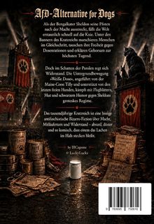 Der Text beschreibt eine satirische Geschichte über Widerstand gegen ein katzengeführtes Regime, illustriert in düsterem Stil.