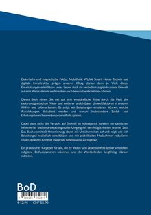 Texte beschreiben die Auswirkungen elektromagnetischer Felder im Alltag; ein sachlich-informativer Ratgeber wird beworben.