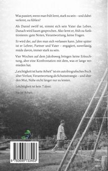 Text beschreibt Verlust und Verantwortung. Kind mit Gießkanne in einem Garten, Barcode mit grünem Schmetterling.
